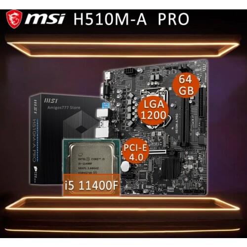 MSI H510M-A PRO Motherboard With Intel Core i5 11400F CPU 11th-Gen Intel CPU Motherboard Combo i5 CPU Intel H510 Placa-mãe 1200