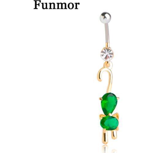 Cute Rhinestone Cat Spiral Piercing Long Navel Dangle Belly Button Ring Sex Body Jewelry Belly Pircing Percing Rasta Jewellery
