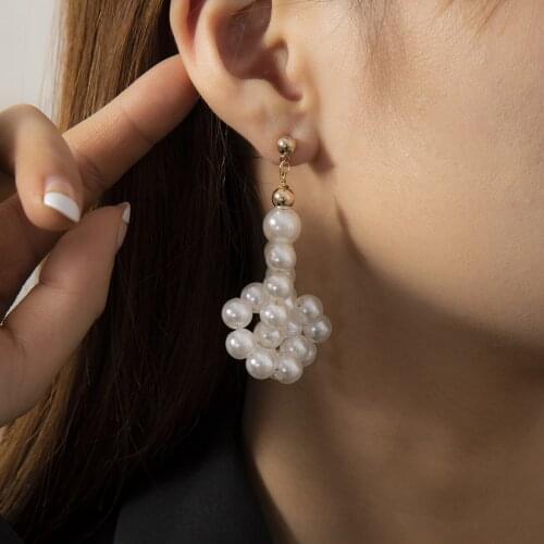 Fashion Baroque Irregular Imitation Pearl Earrings Retro Temperament Winding Beaded Earrings European and American Style Jewelry
