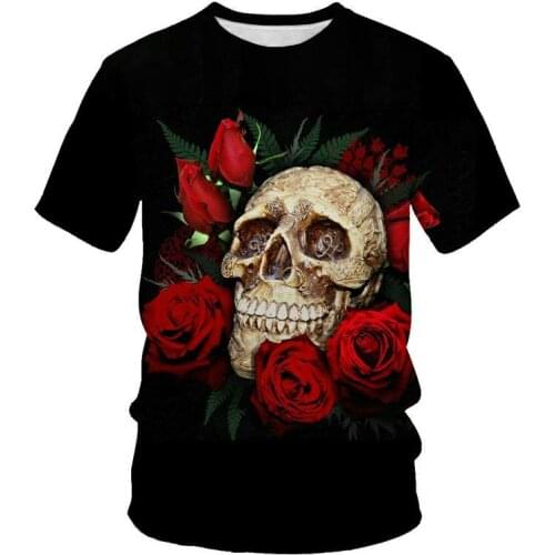 Rose Skull 3D Men Compression Shirts Short Sleeve Cosplay Costume fitness Clothing Tops Punk Skull 3D T-Shirt