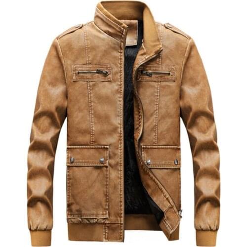 6XL Men Motorcycle Leather Jacket Stand Collar Casual Biker Jacket Male Vintage Pockets PU Leather Jacket Coat Chaqueta Hombre