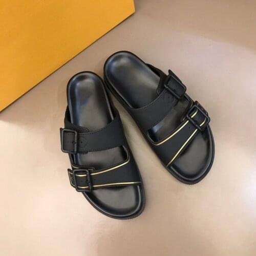 Mens Shoes Luxury Design Brands Natural Leather Fashion Men Trainer Slippers Adjustable Buckle Strap Casual Outdoor Beach Shoes