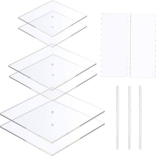 H55A 11pcs Acrylic Round/Square Cake Disk Set Circle Base Boards with Center Hole Pillar Comb Scrapers Dowel Rod Kitchen Tool