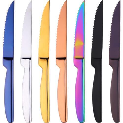 4PCS Stainless Steel Rainbow Steak Knife Sharp Table Knives Set Restaurant Cutlery Dinner Knife Gold Steak Knives Dinnerware Set