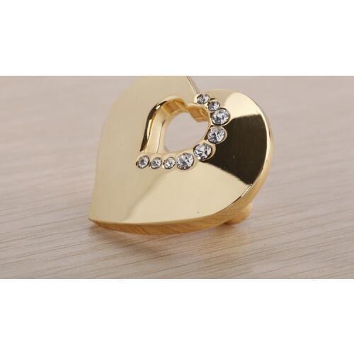 K9 Crystal Glass Gold Love Heart Handle Knob Cabinet Door New (Size: 35MM*20MM)