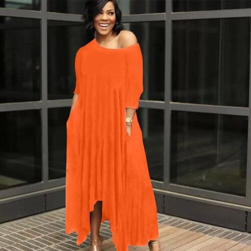 Solid Loose Casual Maxi Dresses for Women Summer Clothes Off Shoulder Irregular Long Dress Elegant Party Birthday Club Dress