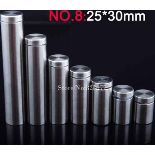 25*30mm Stainless steel fasteners advertisement glass standoff hollow screw glass cabinet display screw 500PCS wholesale KF840