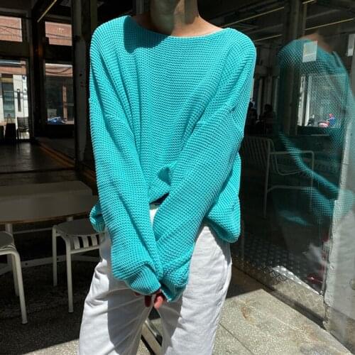 Autumn Korea 2021 Simple Falling Shoulder Knitwear Men and Women Casual Loose Round Neck Long Sleeve Pullover Thin Sweater