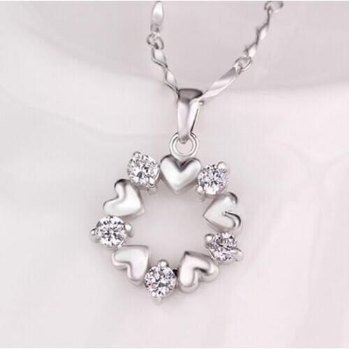 Charm 925 Sterling Silver Necklace For Women Jewelry Fashion Heart Flower Zircon Necklaces Lady Valentines Day Gifts Hot KOFSAC