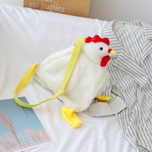 Pudcoco Plush Crossbody Purse Cute Cartoon Chicken Shoulder Bag Party Work Travel Satchel for Women Girls