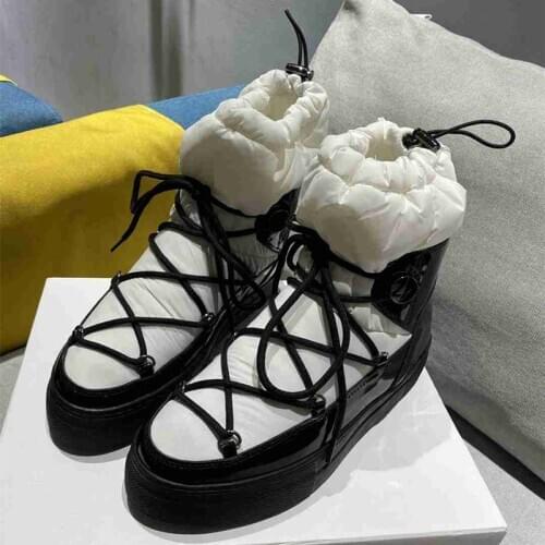 Casual Snow Boots Women Flat Platform Zapatillas Mujer Warm Botines Fashion Cozy Shoes Woman New Lace-Up Winter Ankle Botas
