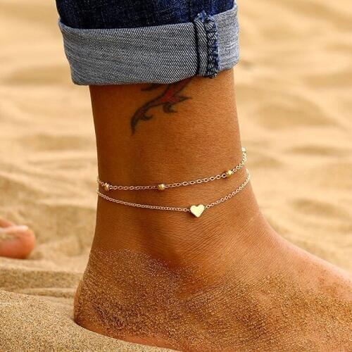 Simple Heart Female Anklets Barefoot Crochet Sandals Foot Jewelry Leg New Anklets On Foot Ankle Bracelets For Women Leg Chain