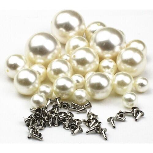 50Pcs Pearl White 6-20mm Pearl Rivets Button/ Head Acryl Rivet For Wedding Dresses Pants Hat Bag Shoes Crafts Decoration