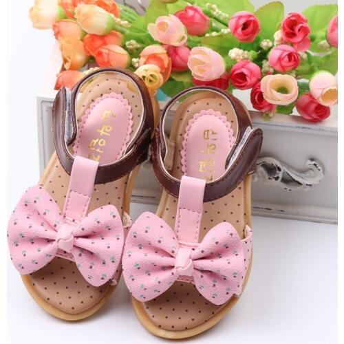 Princess Girls Sandals Kids Shoes 2017 New Summer Dots Big Bowtie Baby Girls Shoes Cute Girls Beach Sandals Size 21-25