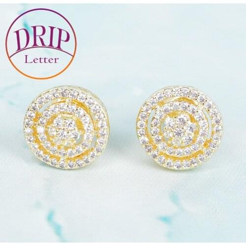 10MM Gold Color Hollow Out Round Stud Earring AAAA Cubic Zircon Screw Back Mens Earrings Fashion Hip Hop Jewelry