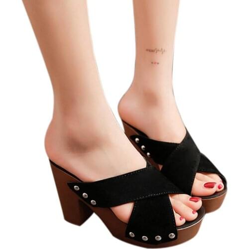 Summer Women Cross Strap Chunky Heel Sandal Thick High-Heeled Flip Flop shoes Beach Open Toe Sandal Sandalias Zapatos Mujer