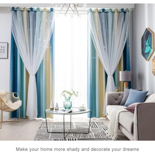 Double Shading Star Gradual Curtains Living Room Hollow-Out Curtains Hangings Cloth For Bedroom Shade Heat Insulation Curtains