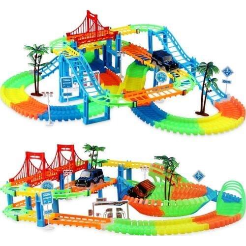Connect 2 Type Railway Magical Racing Track Play Set DIY Bend Luminous Race Track Electronic Flash Light Car Toys For Children