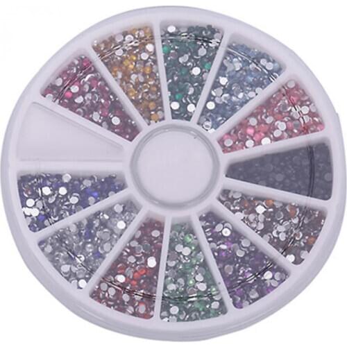 500Pcs Mixed Color 2.0mm Glitter Tips Rhinestones Gems Round Wheel Nail Art Rhinestone Irregular Beads Manicure For Nails Art