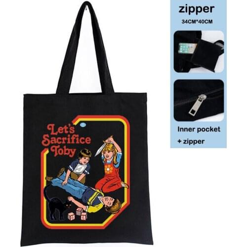 New Canvas Bag Khaki Lets Sacrifice Toby Art Korean Ladies Hand Bags Black Messenger Shoulder Bags Women Shopping Bag With Zip