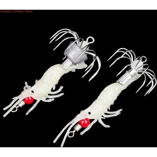 1PC Luminous Squid Jigs Glow Wood Shrimp With Octopus Squid Hook Fishing Lure Simulation Umbrella Hook Fishing Supplies