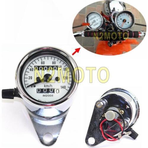 Universal Chrome Motorcycle Dual Odometer KM/H Speedometer Gauge Mini Retro Stainless Steel Tachometer for All Motorbikes