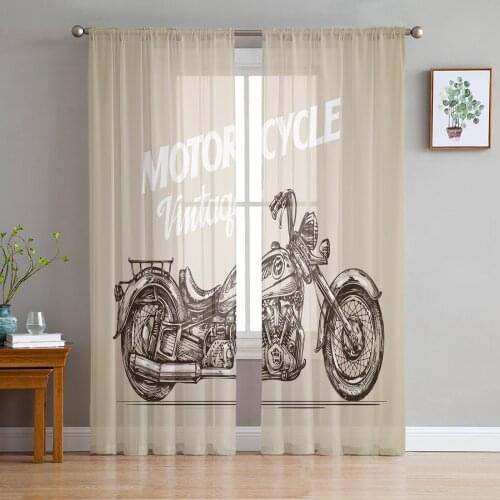Vintage Motorcycle Sheer Curtains Window Curtains for Living Room Bedroom Blinds Kids Room Home Decor