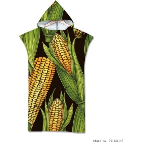 Tasty Food Pizza Corn Donuts Double Sided 3D Digital Print Hooded Bath Towel Super Fiber Swim Surf Quick Dry Adult Bath Towels