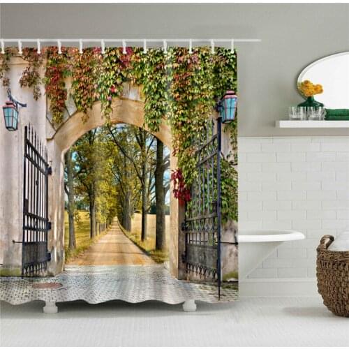 Flower Tree Bamboo Flower Tropical Green Plant Waterproof Polyester Shower Curtain Bathroom Curtain Bathroom Shower Curtain