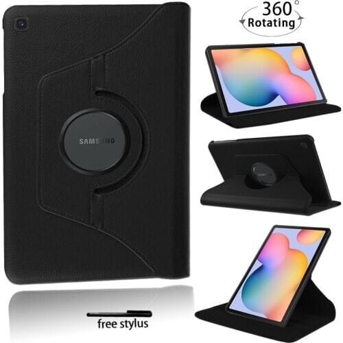360 Rotating Leather Stand Tablet Case for Samsung Galaxy Tab S6 Lite P610 Drop Resistance Protective Shell + Pen