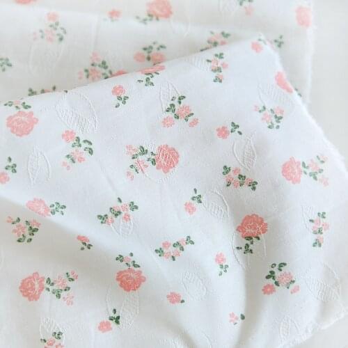 150x50cm Pastoral Pink Floral Printed Jacquard Cotton Garments Fabric, Handmade DIY Fabric for Skirt Clothes Cloth