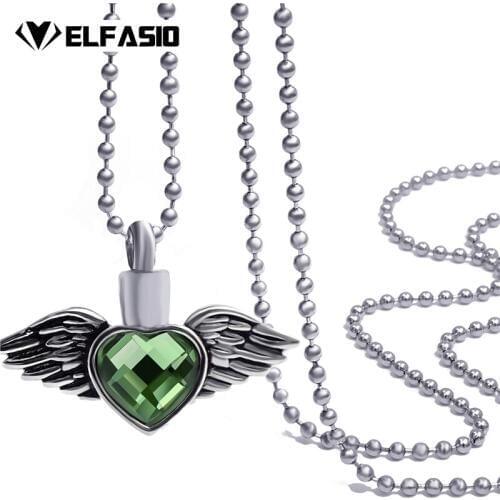 Womens Girls Flying Heart CZ Cremation Keepsake Memorial Urn Stainless Steel Pendant Necklace Chain Jewelry UP035