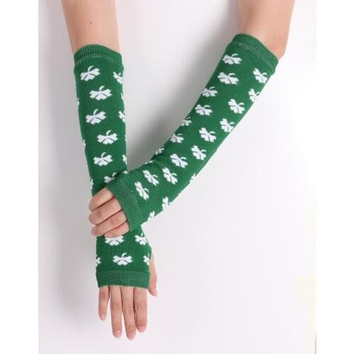 2set Fashion Women Cotton Arm Warm Sleeve Striped Fingerless Long Gloves Ladies Knitted Wrist Elbow Mittens Christmas Accessorie