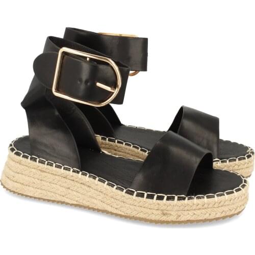 Flat sandal for Women, with Jute, Shovel Fine talon Open and Close Buckle Ankle Strap Spring Summer 2021