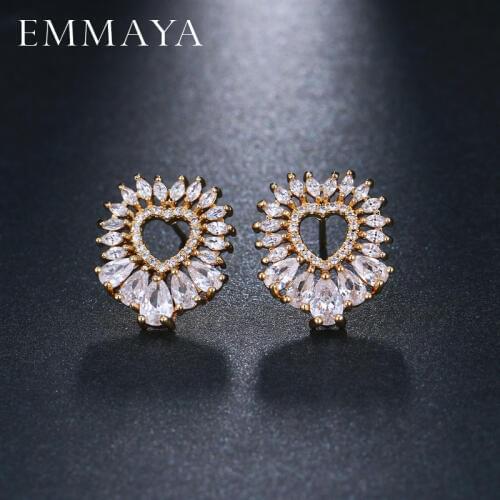 EMMAYA New Prong Setting Earring AAA CZ Crystal Champagne Gold Color Stud Earrings Jewelry for Women Crystal Brincos