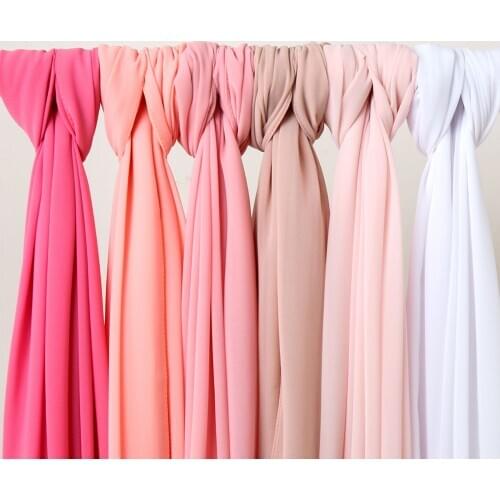 Women plain scarf hijab wrap shawls headband muslim hijabs scarves Pearl chiffon bubble high quality solid color Malaysian scarf