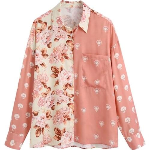 ZXQJ Women 2021 Fashion Patchwork Printed Drape Shirt Vintage Long Female Shirts Blusas Chic Tops