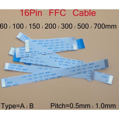 1pc 16P /FFC FPC Flexible Flat Cable 0.5mm / 1.0mm Pitch 16Pin Type A / B Length 60mm 100mm 150mm 200mm 300mm 500mm 700mm