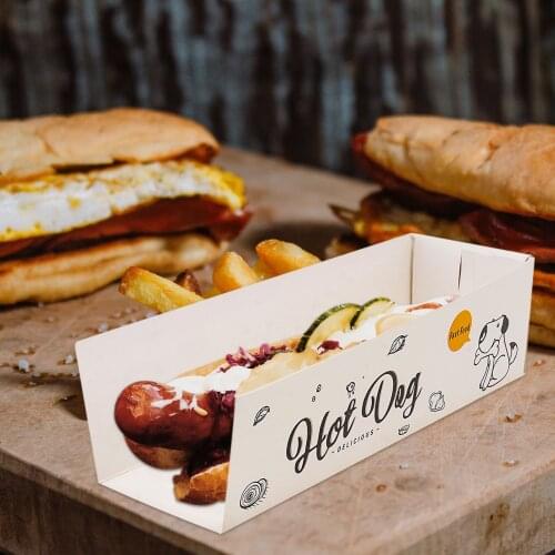 100pcs Disposable Snack Boxes Hot Dog Paper Boxes Fast Food Holders Rectangular Takeaway Packing Box Wedding Party Supplies
