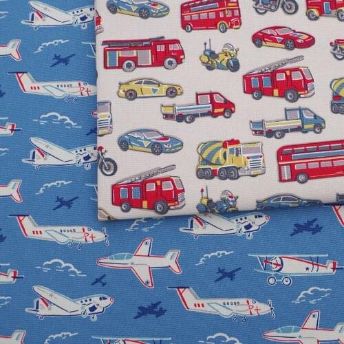 145cmx50cm Cotton Canvas Fabric for handmad, bed, bag, curtain - Motorcycle, Car, Bus, Fire Truck Tanker,Airplane