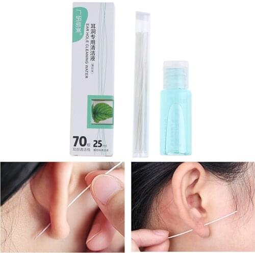 70Pcs Pierced Ear Cleaning Herb Solution Paper Floss 25ml Earrings Hole Cleaner Water Aftercare Tools Kit