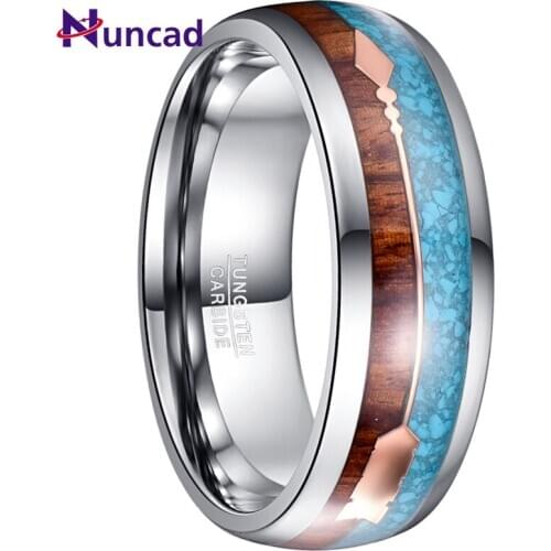 8mm Width Tungsten Steel Mens Ring Veneer Rose Gold Arrow Fully Polished Inner Dome Tungsten Carbide Ring