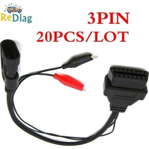 20PCS/LOT Car cable for Fiat 3 Pin to 16 Pin OBDII OBD2 connector Adapter Auto Car Cable obd 3pin Diagnostic Cable Free Shipping