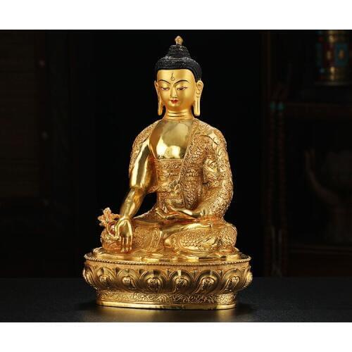 GOOD 31CM large -Buddhism HOME family hall lobby protection Tibetan Nepal the Medicine Buddha gilding brass Buddha statue