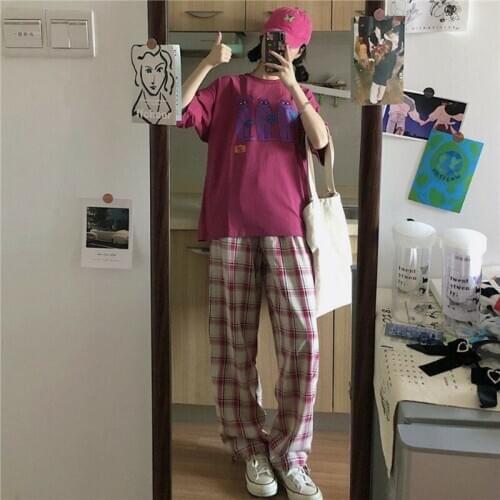 Women Plaid Pants Casual Chic Oversize Loose Wide Leg Trousers Ins Retro Teens Harajuku Hip-hop All-match Unisex Streetwear new