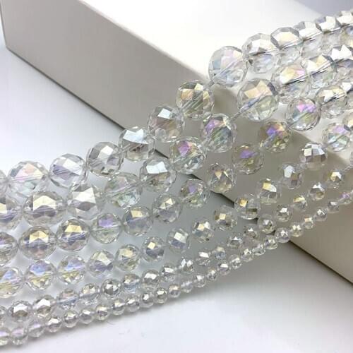 Natural Rinbow Clear White Quartz Beads Round Faceted DIY Crystal Loose Beads For Jewelry Making Women Beads Accessiries Gift