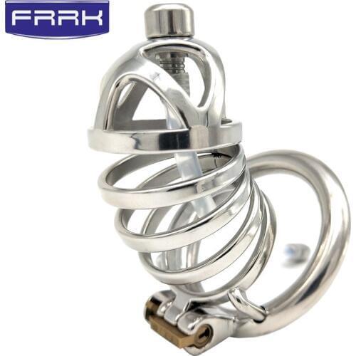 FAAK Mens Metal SM gay sex games penis ring Stainless steel with catheter Birth control penis lock queen Sex training Cock ring