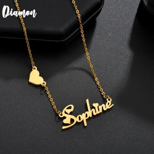 Diamon Customized Fashion Stainless Steel Name Necklace Personalized Letter Gold Crown Butterfly Necklace Pendant Name Gift