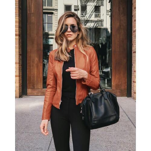 Liva Girl 2020 Spring Autumn black leather jacket women biker jacket leather coat women Good Quality Womens PU faux leather