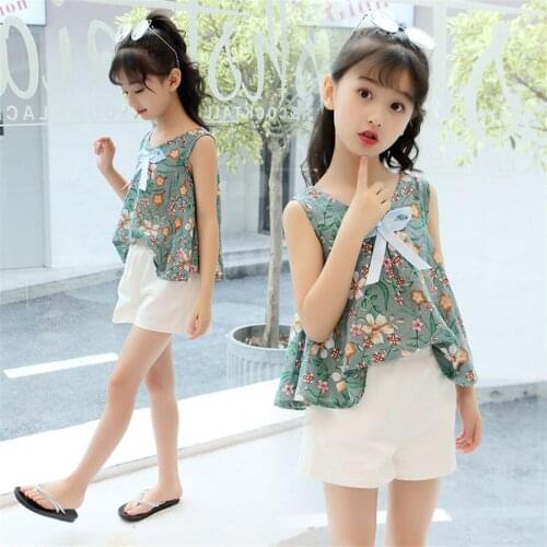 2021 Summer Girls Clothes Set Children Sleeveless Tops & Shorts for Kids teenager Girls Casual Suit Tracksuit 6 8 10 11 12 Years